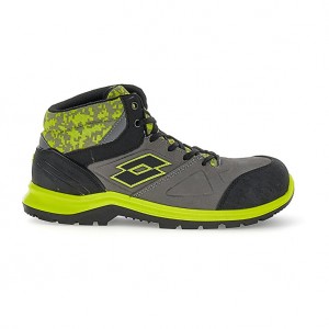 Men Lotto Hit 200 Mid S3 Safety Shoes Grey / Black / Green | 69130-DRYI