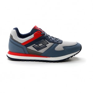 Men Lotto Runner Plus '95 Amf V Sneakers Grey / Blue / Blue | 52376-DRXS