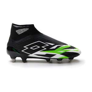 Men Lotto Solista 100 Vi Gravity Sgx Soccer Shoes Black / White / Green | 74015-ZAMS