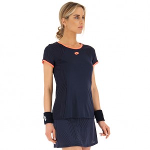 Women Lotto Superrapida W V T-shirts Navy / Blue | 89720-JVFQ