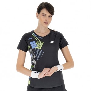 Women Lotto Tech W I - D5 T-shirts Black | 71590-JLXI