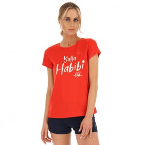 Women Lotto Yalla Habibi Jabeur W T-shirts Red | 53746-KEDU