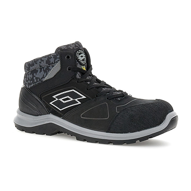 Men Lotto Hit 200 Mid S3 Esd Safety Shoes Black | 25637-QAFI