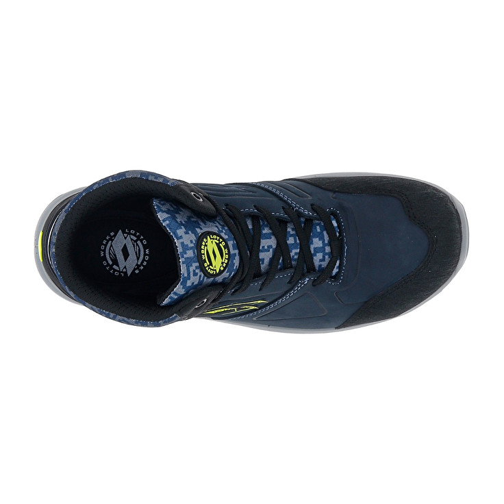 Men Lotto Hit 200 Mid S3 Safety Shoes Blue / Black / Green | 97650-EBSG