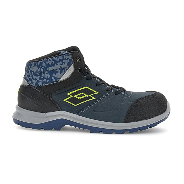 Men Lotto Hit 200 Mid S3 Safety Shoes Blue / Black / Green | 97650-EBSG