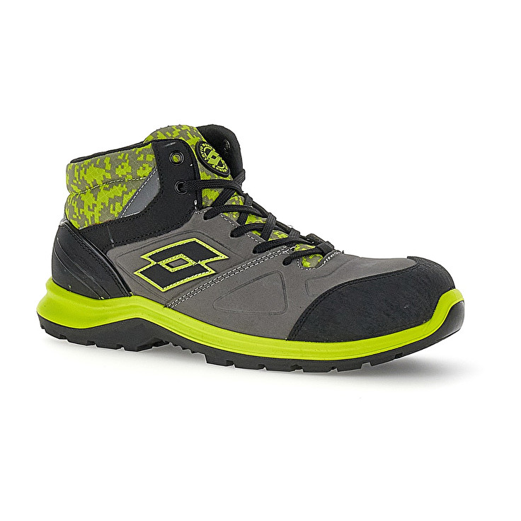 Men Lotto Hit 200 Mid S3 Safety Shoes Grey / Black / Green | 69130-DRYI