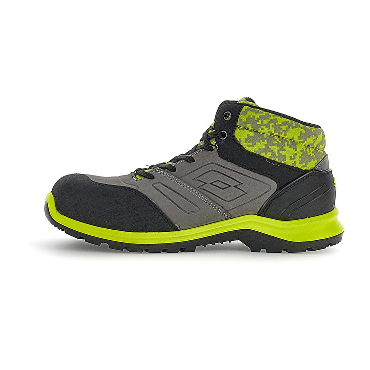 Men Lotto Hit 200 Mid S3 Safety Shoes Grey / Black / Green | 69130-DRYI