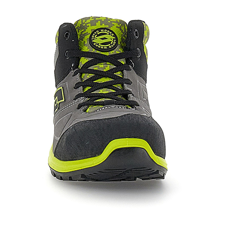 Men Lotto Hit 200 Mid S3 Safety Shoes Grey / Black / Green | 69130-DRYI