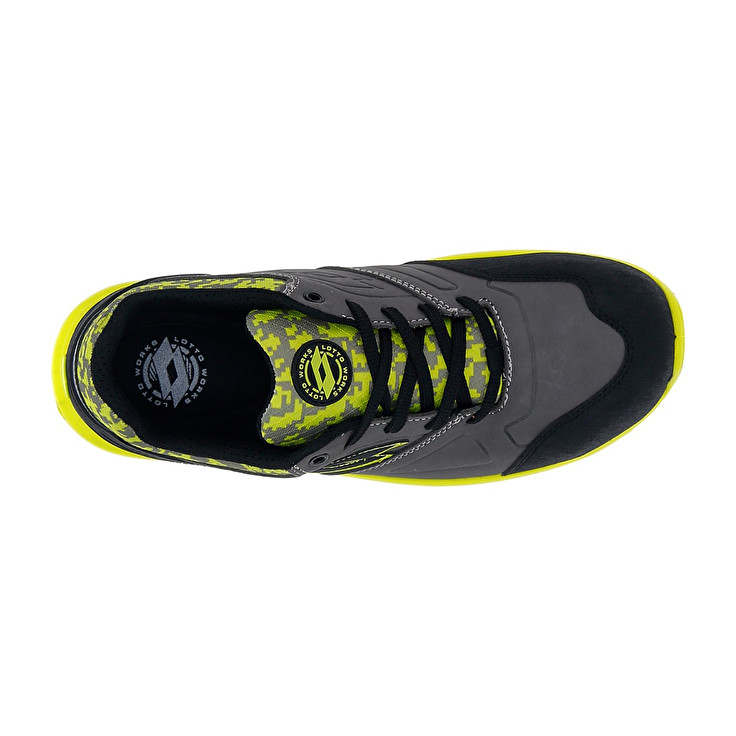 Men Lotto Hit 200 S3 Safety Shoes Grey / Black / Green | 21096-XUFN