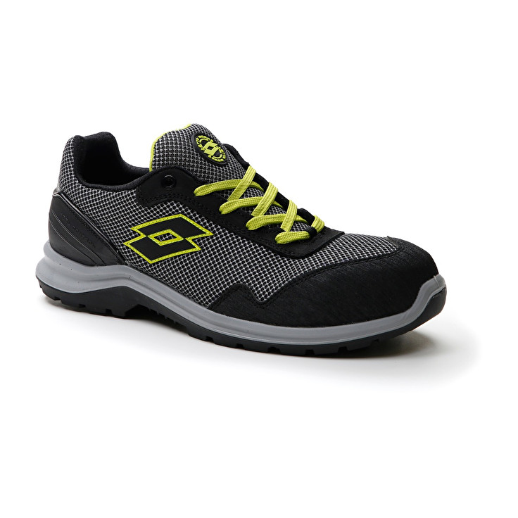 Men Lotto Hit 425 S1p Safety Shoes Dark / Silver / Green | 32587-WSRT