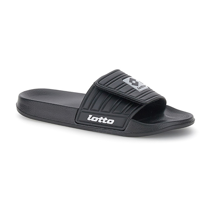 Men Lotto Rico Strap Ii Slippers Black / Silver | 83942-ULKZ