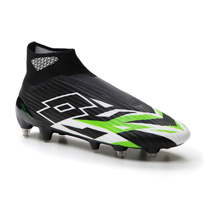Men Lotto Solista 100 Vi Gravity Sgx Soccer Shoes Black / White / Green | 74015-ZAMS